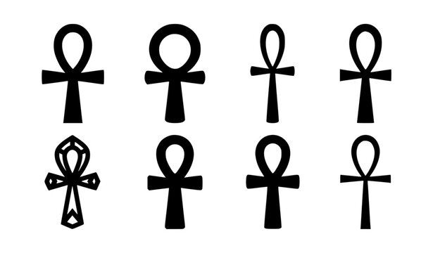 Egyptian Ankh Symbol Silhouette Ancient Life Vector Icon Collection