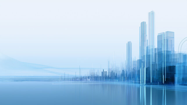 Minimal Smart City Skyline Background with Futuristic Blue Architecture