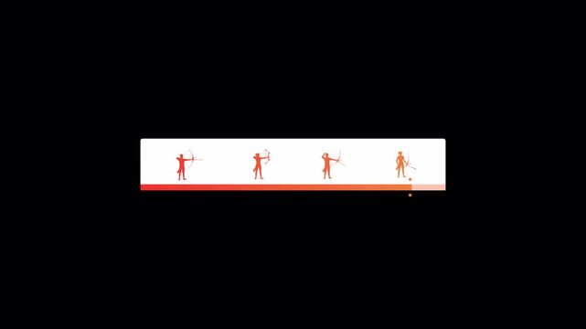 Animation of four archers shooting arrows in a row on a white background.