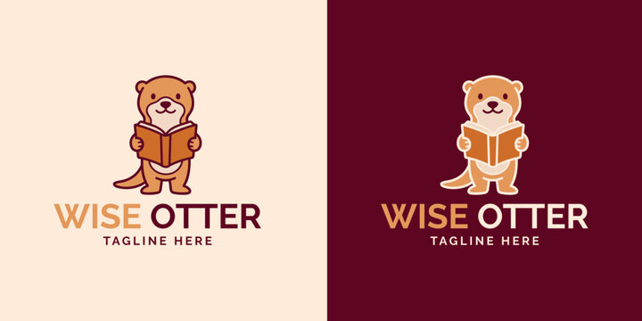 Cute otter holding a book logo template for an education or publishing brand