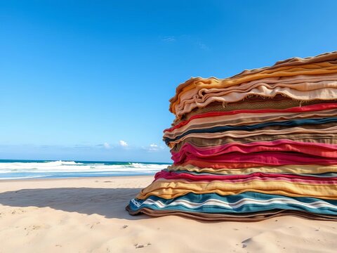 Layered fabric landform on sandy beach ocean view, natural, pattern