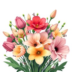 Obraz premium Stylized bouquet of flowers buds and green stems in decorative vector design, shape, texture