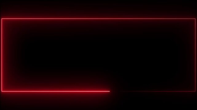 Red colour abstract glowing neon light rectangle frame animation on black background animation video.