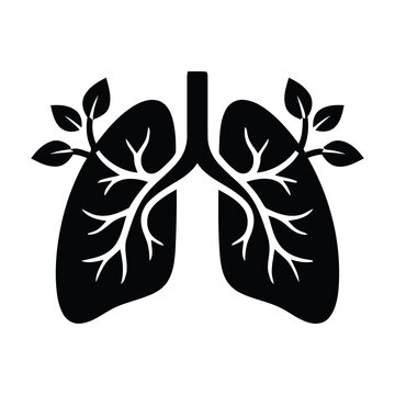 Human lungs icon with growing leaves vector symbol representing healthy breathing respiratory system and nature eco healthcare concept