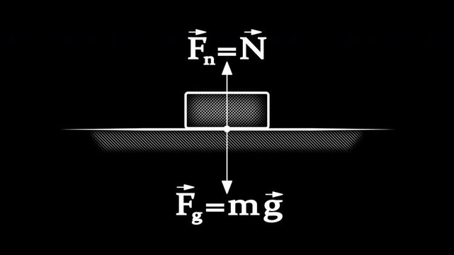 An animated physics and mathematics video demonstrating two forces acting on a body resting on a supporting surface. The ground reaction force and the force of gravity acting on the same object.