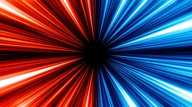 Abstract red and blue dynamic light streaks radial zoom speed tunnel background with sci fi abstract background velocity hyperspace electric