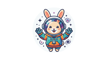 Fototapeta premium Astronaut rabbit character in space suit inside circular frame.