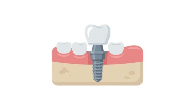 Dental implant diagram showing titanium screw and crown in gums a medical