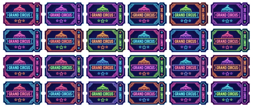Retro Circus Tickets Neon Glow Pattern