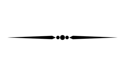 black horizontal line ornament with pointed ends and three small circles in middle representing symmetry ornate decoration or textual separator elegant decorative flourish isolated. © OFFDESIGN