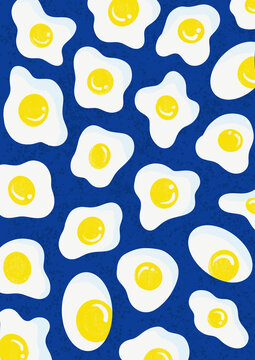 Fried Egg Seamless Pattern, Cute Food Illustration Background