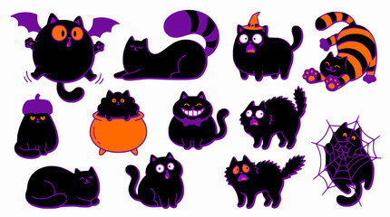 Obraz premium Set of colorful Halloween cat