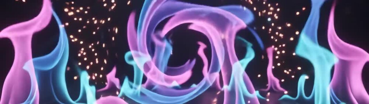 Ethereal smoke shapes glowing with neon illumination creating a mystical and otherworldly presentation with subtle light particles.