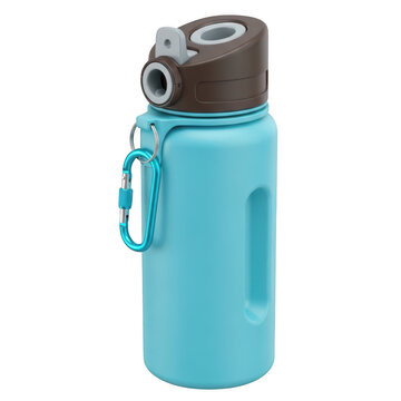 Blue reusable water bottle with black lid and straw