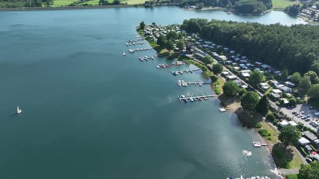 Aerial view of the Bever Reservoir in the Oberbergischer Kreis district of North Rhine-Westphalia. H&uuml;ckeswagen, Germany.
