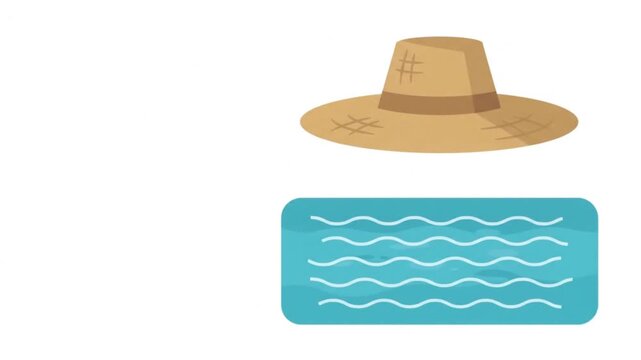 Summer straw hat and blue swimming pool water graphic illustration graphic