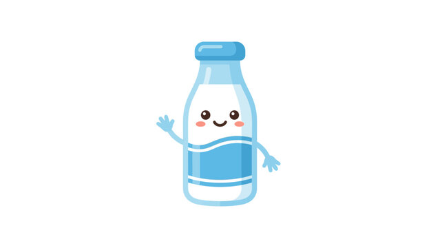Cheerful milk bottle character waving with a happy smile.