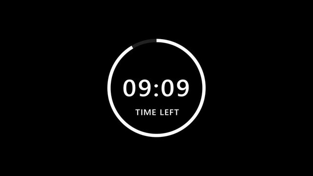 simple 10 minutes countdown timer animation, 10 minutes circle timer countdown. Minimalist circular countdown timer overlay with time left indicator for presentations and ui clock progress