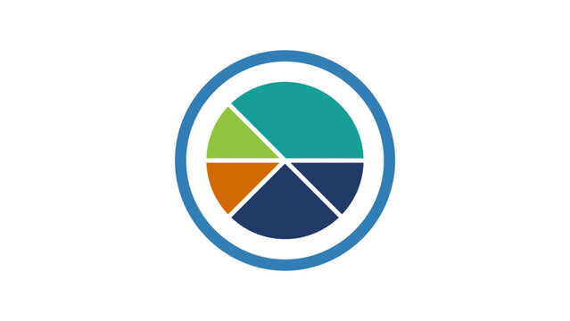 Circular pie chart infographic data icon.