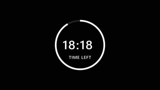 simple 20 minutes countdown timer animation, 20 minutes circle timer countdown. Minimalist circular countdown timer overlay with time left indicator for presentations and ui clock progress