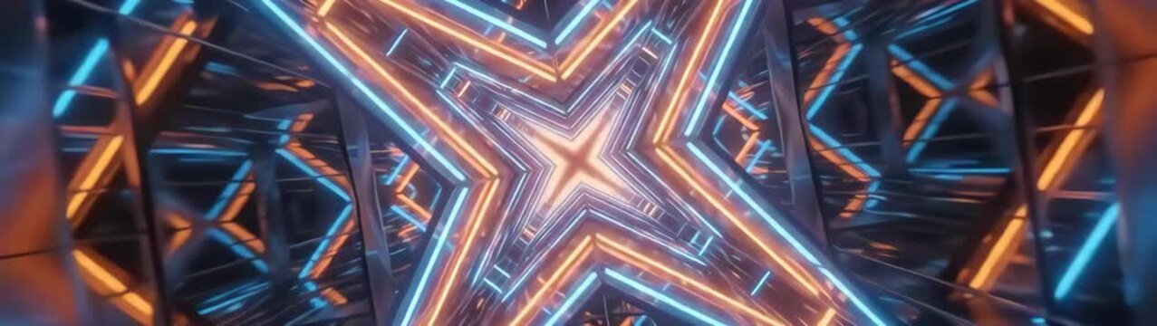 Digital tunnel connecting dimensions with glowing shapes Sci fi interior with geometric patterns and cyberspace pathways.