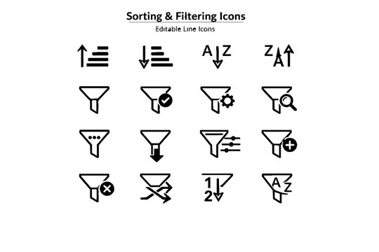 Sorting and Filtering Data Interface Line Icon Set