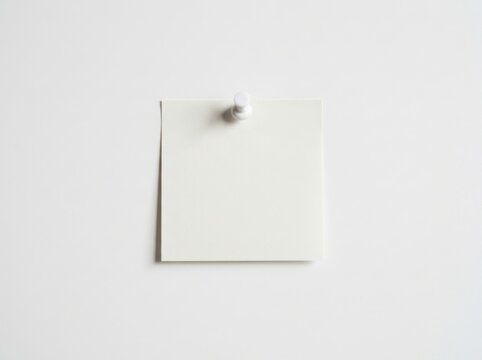 Blank square paper note pinned with a white push pin isolated on white background