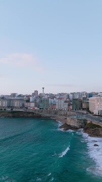 Aerial view of orzan beach and atlantic coast in a coruna, spain
