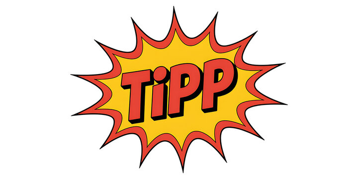 Red and Yellow Comic Style Explosion Burst with the Word Tipp in Bold Red Letters 