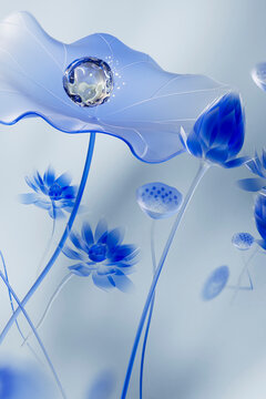 Vertical Blue Flower with Crystal Sphere