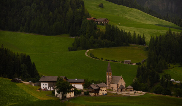 village in the mountains, Dolomites Alps, Italy. 