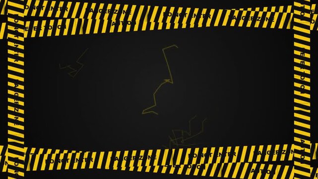 Black background frame with yellow and black caution warning tape stripes around the border 4K Motion Video