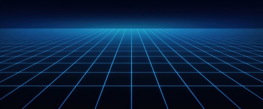 Abstract digital landscape with blue glowing grid lines