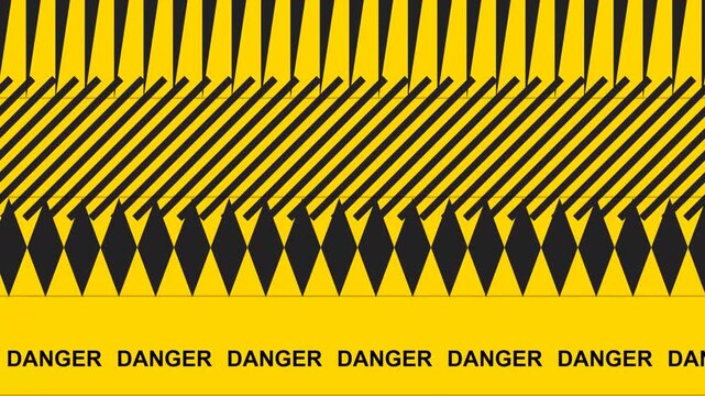 Repeating yellow and black danger hazard warning pattern with text label 4K Motion Video