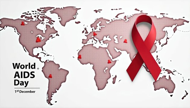World AIDS Day map with red ribbon and human icons
