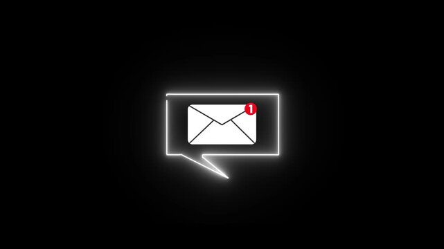 New Email Notification Alert Animation with Envelope Icon and Unread Message Badge on Black Background 4K.