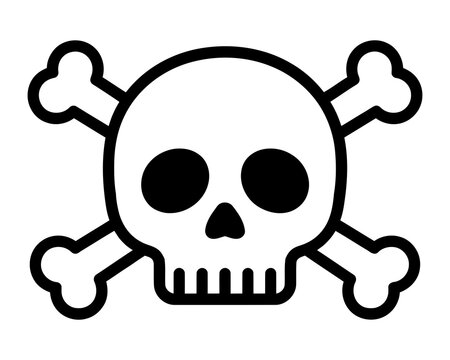Black and white skull and crossbones illustration on a white background