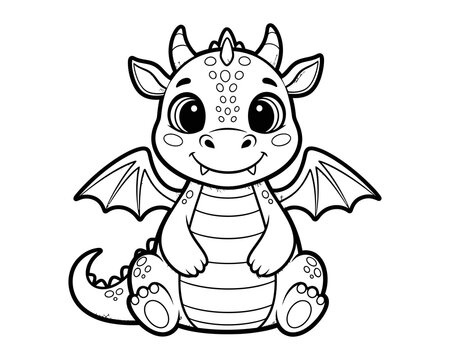 Cute baby dragon cartoon illustration for coloring pages or children's books