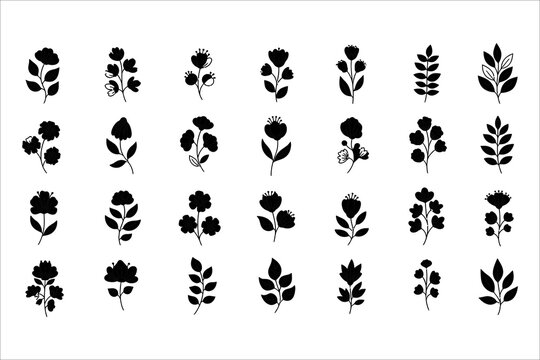 Collection of botanical floral silhouettes and leaf arrangements