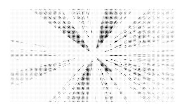 Abstract monochrome halftone pattern with radial dots creating an explosion effect