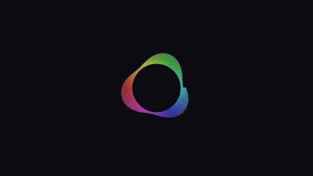 Abstract rainbow color circle shape made of thin lines creating a dynamic ring motion effect on a solid dark background 4K Motion Video