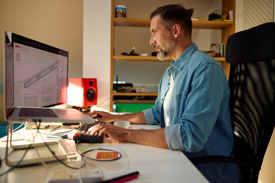 Focused man working on a project