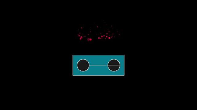 Minimalist rectangular shape with two circular holes and glowing red particles on a black background 4K Motion Video