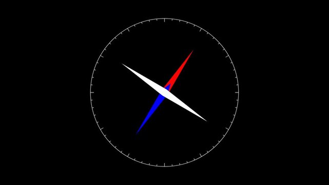 Minimalist magnetic compass needle icon with red and blue pointer on a black background for navigation and direction finding 4K Motion Video