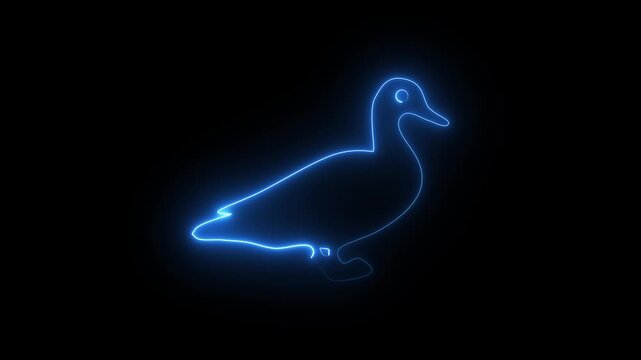 Glowing blue neon outline of a duck shape