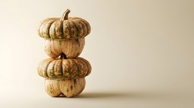 Autumn, pumpkins and squash for harvest decoration, thanksgiving meal and seasonal food theme. Organic produce, stack of gourd and vegetable on neutral backdrop with copy space and mockup interior