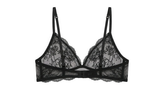 Black lace bralette isolated on transparent background