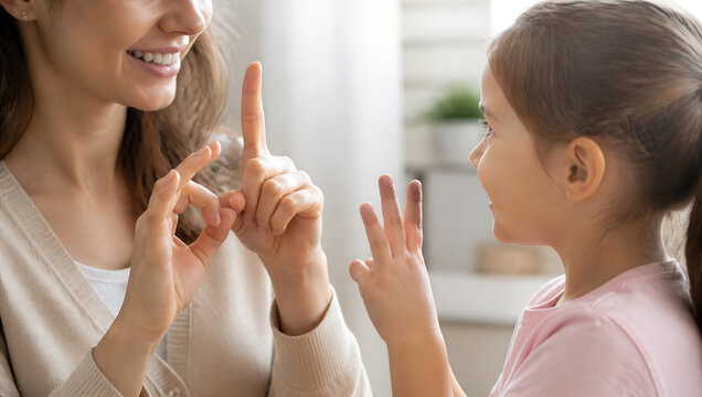Teacher Teaching Sign Language to a Child