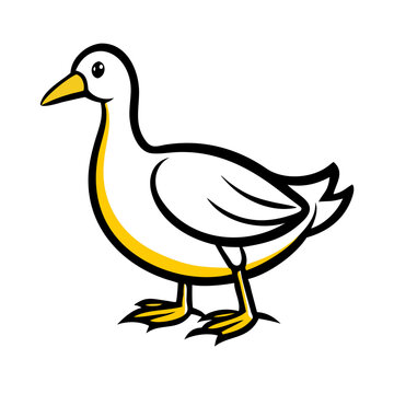 Minimalist yellow bird with long neck and thin legs, isolated on a white background, silhouette avian