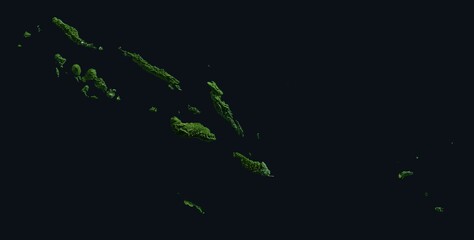 Solomon Islands Shaded Relief Map. Hillshaded physical terrain map illustration. Solomon Islands elevation, topography, and landforms. © Eugene Ga